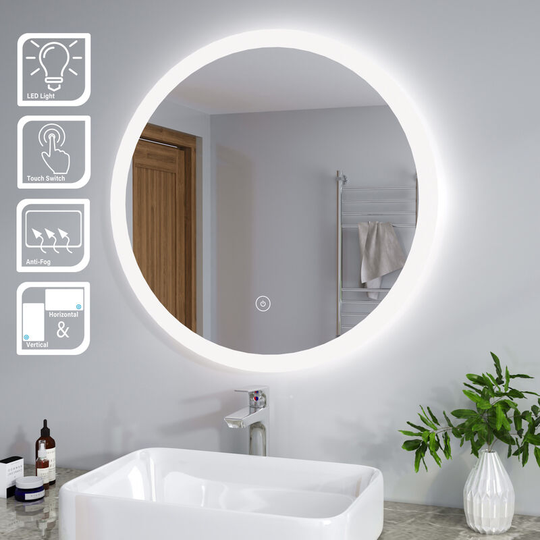 Elegant - 800 x 800 mm Modern Round Illuminated led Bathroom Mirror Touch Sensor + Demister