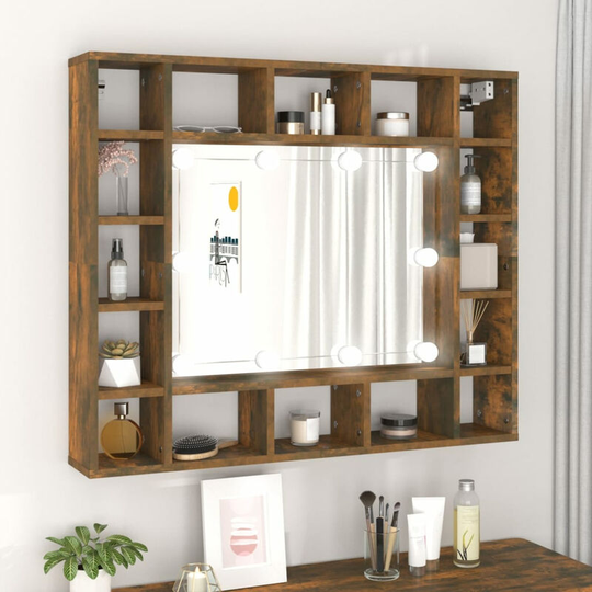 Mirror Cabinet with led Smoked Oak 91x15x76.5 cm
