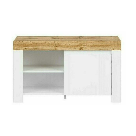 Modern White Gloss Oak Effect Low Shoe Cabinet Hallway Hall Storage Unit Holten - White Gloss / Oak