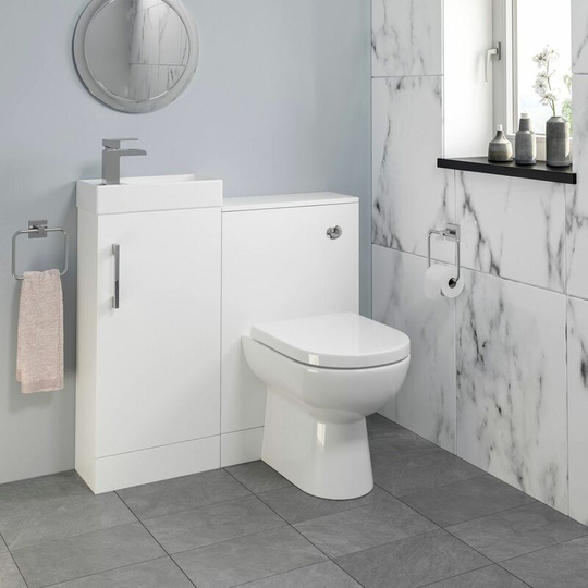 Modern Bathroom Toilet & Basin Sink Vanity Unit 900mm White - White