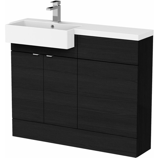 Fusion lh Combination Unit with Square Semi Recessed Basin 1100mm Wide - Charcoal Black Woodgrain - Hudson Reed