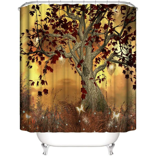 1 Piece Shower Curtain Waterproof Polyester Tree Elf Decorative Pattern Bathroom Bathtub with Hook Mildew Resistant Washable 180*200cm