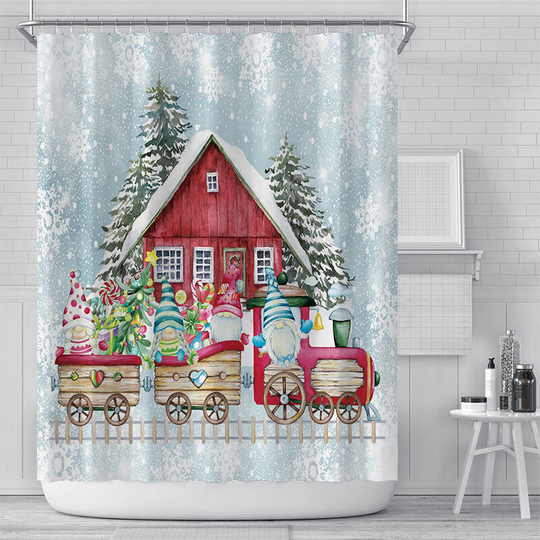 Sunflowergb - Christmas Shower Curtain Bathroom Red and Black Checkered Car Snow Festival Bathtub Decoration Pine Diamond 180x180cm (Style 2)