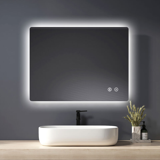 Illuminated led Bathroom Mirror, Wall-Mounted Vanity Mirror 800x600mm with led Light, Touch Switch, Demister Pad, Bluetooth - Heilmetz