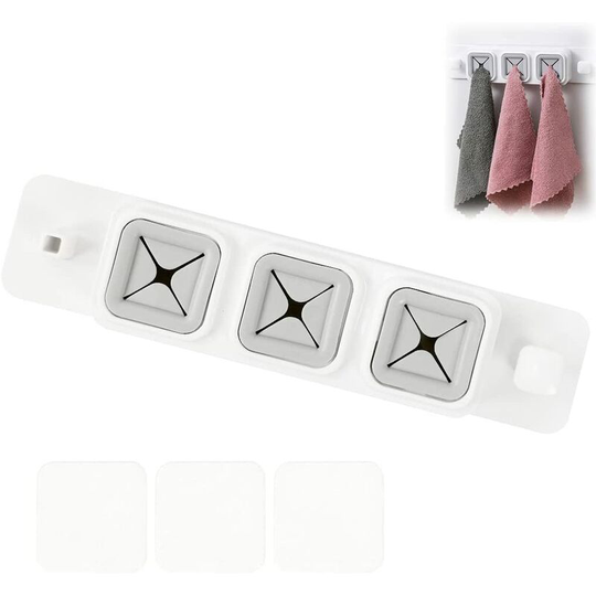 Triple Adhesive Kitchen Towel Holder, Tea Towel Holder Without Drilling, Self Adhesive Towel Holder, Hook Clip Holder, for Bathroom (Grey)