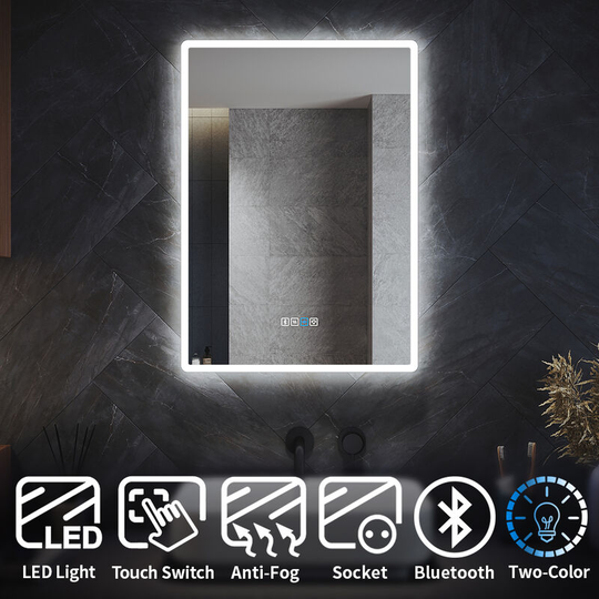 Elegant - Bluetooth Bathroom led Mirror with Shaver Socket 700x500mm Wall Mounted Bathroom Mirror with led Lights Demister Pad Touch Switch
