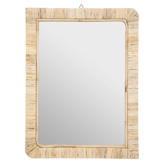 Etzel Rattan Framed Wall Mounted Bathroom Mirror in Beige