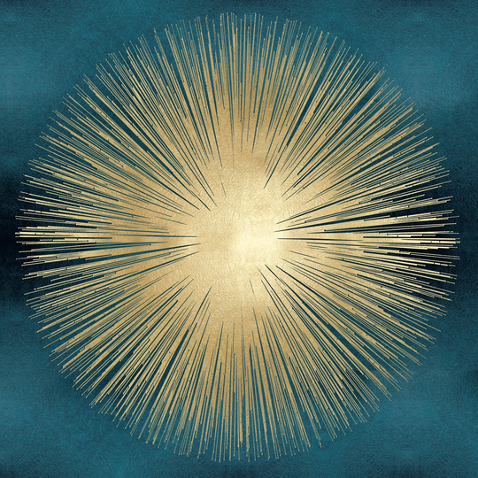Sunburst Gold on Photograph Teal I - Wrapped Canvas Art Prints