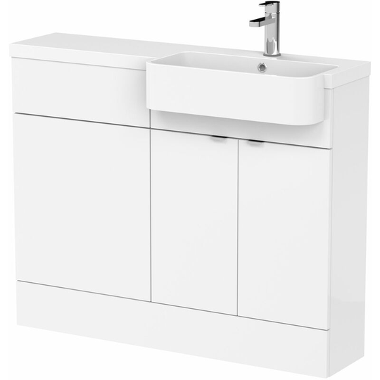 Fusion rh Combination Unit with Round Semi Recessed Basin 1100mm Wide - Gloss White - Hudson Reed
