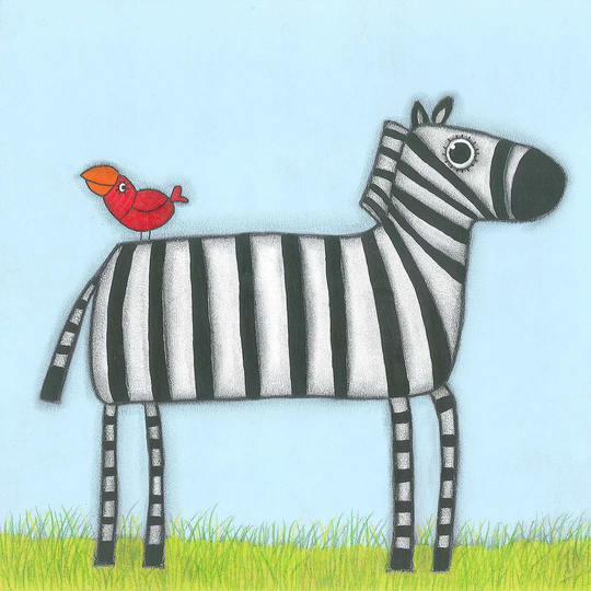 East Urban Home Zebra with Red Bird by Marmont Hill - Wrapped Canvas Painting Print