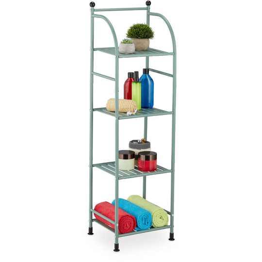 Relaxdays - Narrow Storage Unit, 115 x 33 x 28 cm, Kitchen & Bathroom Shelf, 4 Lattice Trays, Metal Standing Tower, Green