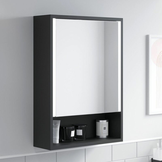 Bathroom Mirror Cabinet led Wall Mounted 700x500mm Black Demister Shaver Storage - Black