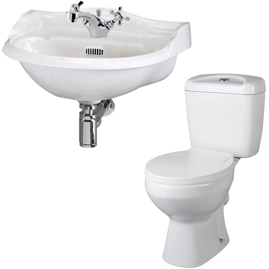 Bathroom Suite Close Coupled Toilet and Basin 500mm - 1 Tap Hole - Nuie