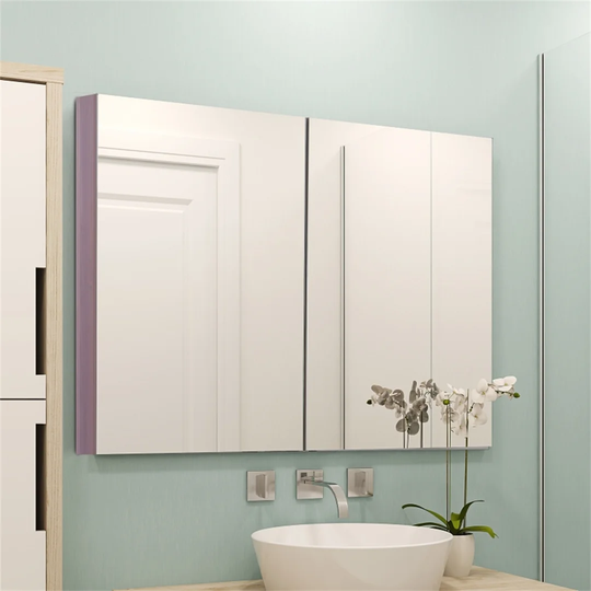 Wall Mounted Glass Bathroom Mirror Cabinet Storage Shelf, 63Wx60hx13.5T Cm-Light Walnut