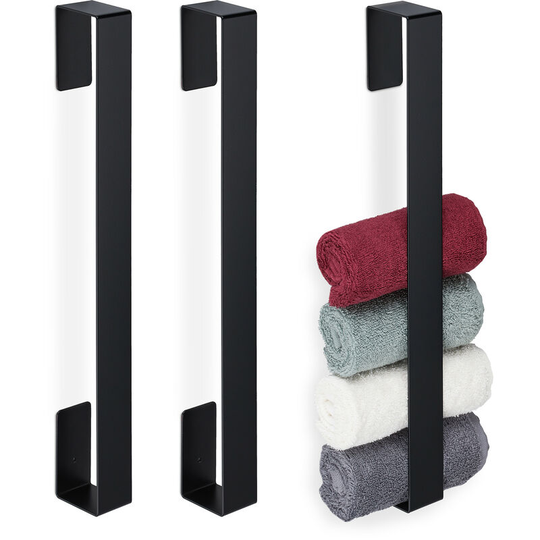 3x Towel Rails, Self-Adhesive, 430 Stainless Steel, Bathroom, Kitchen, Without Drilling, hwd: 45x4x6 cm, Black - Relaxdays