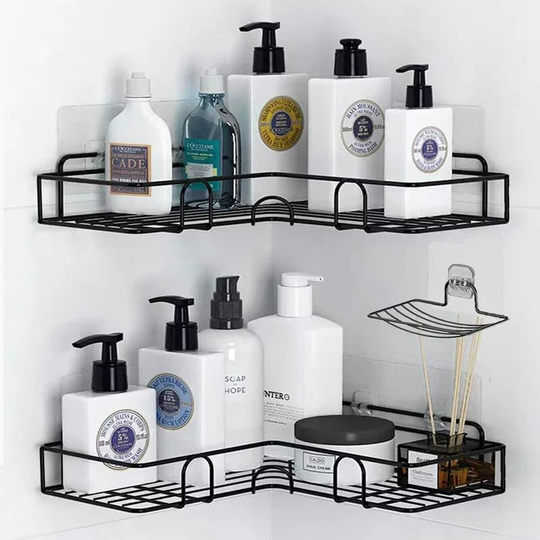 Shower Shelf, Corner Shower Caddy with Hooks/Soap Tray, Bathroom Storage Shelf, Adhesive Wall Mounted Bathroom Shelf, Shower Storage, Dorm and Kitchen