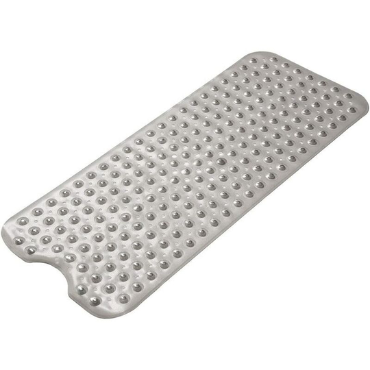 40 x 16In Non-Slip Shower Mats with Suction Cups and Drain Holes, Machine Washable, Clear Gray