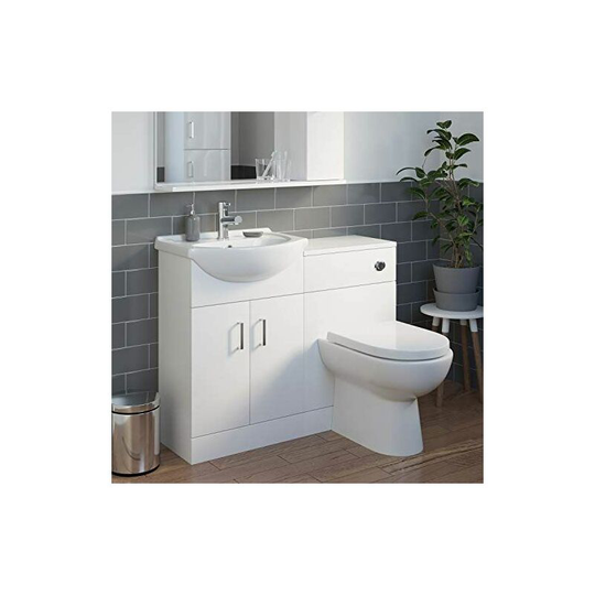 1050mm Toilet and Bathroom Vanity Unit Combined Basin Sink Furniture Gloss White - White