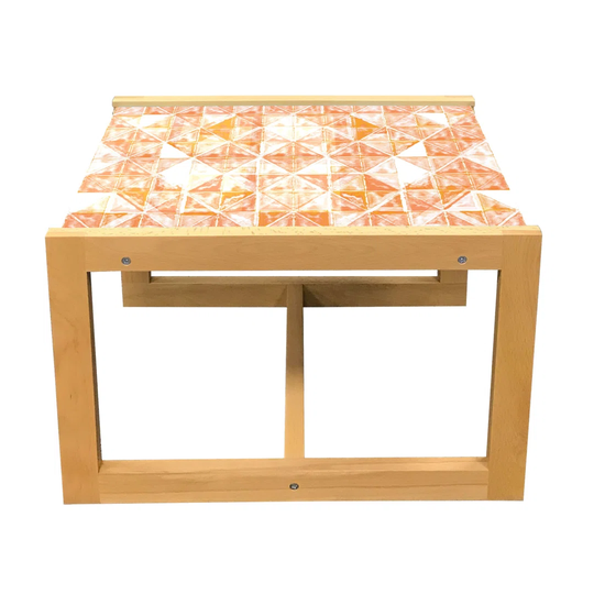 Coral Coffee Table, Raster Based Pattern With Watercolor Triangular Grid Hand Drawn Geometric, Acrylic Glass Center Table With Wooden Frame For Office