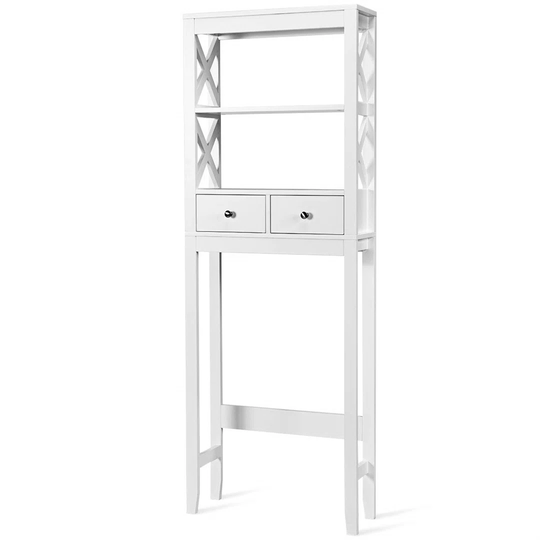 Koli Over The Toilet Storage Rack, X-Frame Freestanding Washing Machine Shelves With 2 Drawers, Bathroom Space Saver Tall Laundry Cabinet Organiser Un