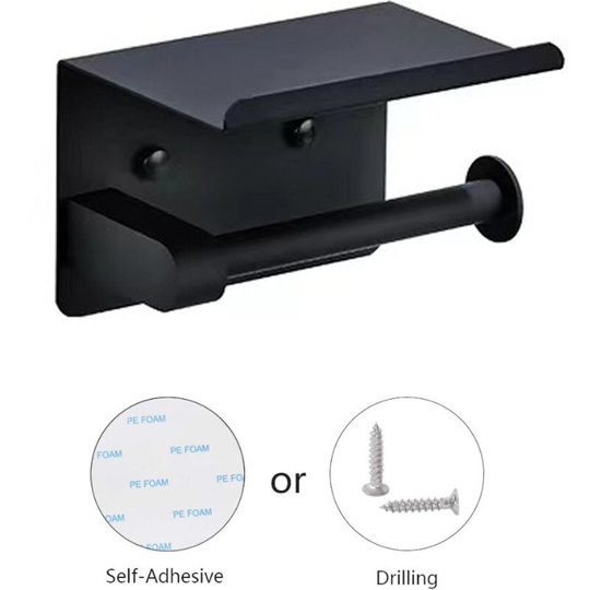 Self Adhesive Toilet Paper Holder with Phone Shelf sus 304 Stainless Steel Wall Mounted Toilet Roll Holder - Rust Proof and Toilet Roll Holder with