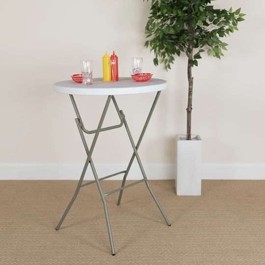 2.63-Foot Round Granite White Plastic Bar Height Table