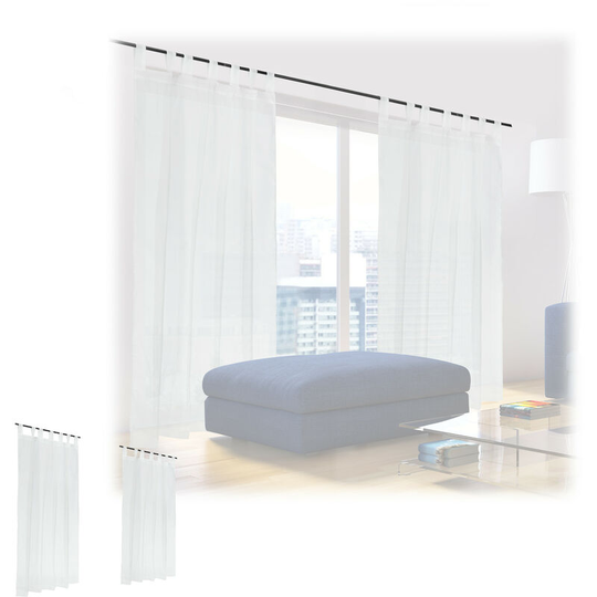 Set of 4 Relaxdays Curtains, HxW: 175x140 cm, Semi-transparent, Decorative, Living Room & Bedroom, with Loops, White
