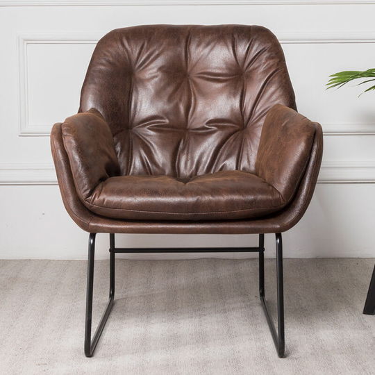 Bronzing Leather Double Layer Padded Chair Armchair, Brown - Livingandhome