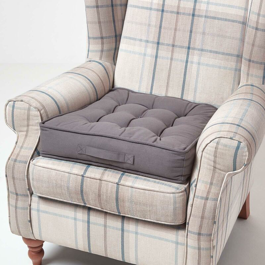 Charcoal Grey Cotton Armchair Booster Cushion - Grey - Homescapes