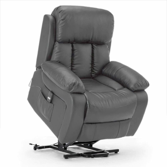 Chester Armchair Electric Rise Recliner Massage Heat Armchair Sofa Lounge Bonded Leather Chair in Grey - Grey