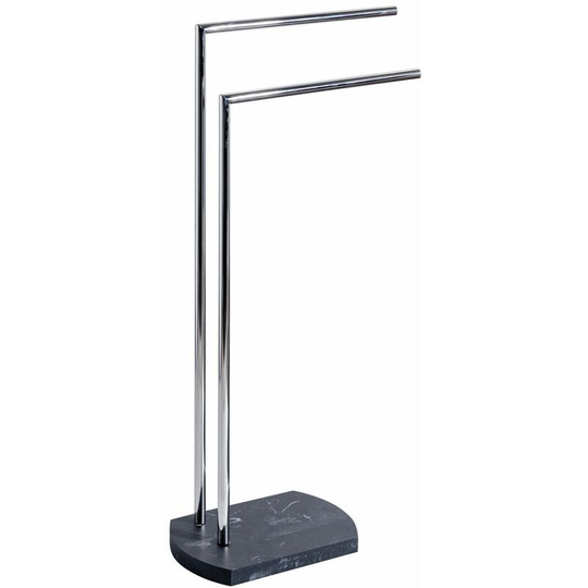 Octavia Freestanding Double Towel Rail, Grey Marble, Chome - Grey Marble