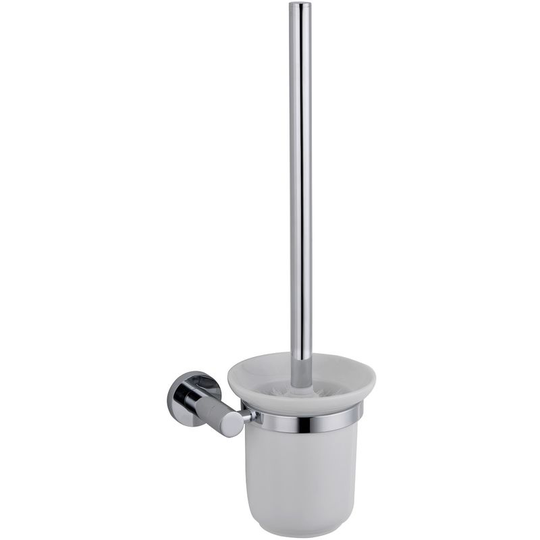 Gemini Polished Chrome and White Ceramic Wall Mounted Toilet Brush and Holder - Chrome/White