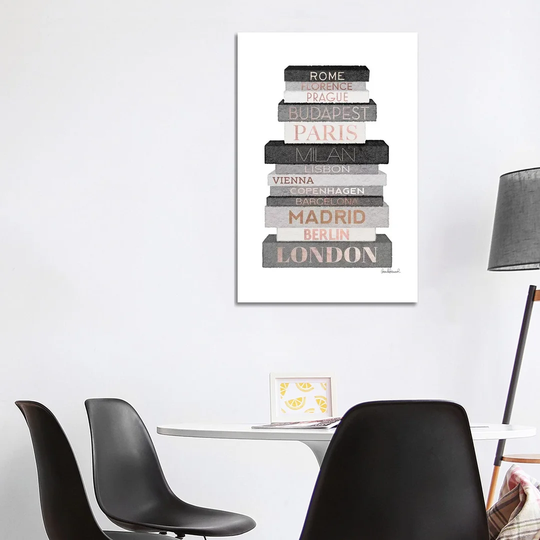 City Books Europe, Grey & Rose Gold by Amanda Greenwood - Painting Print on Canvas