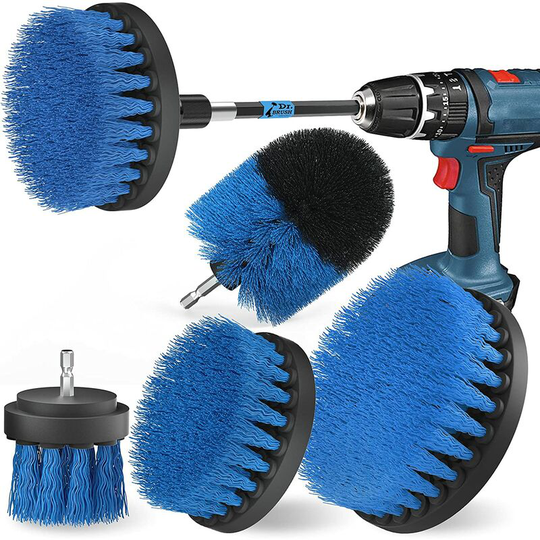 Cleaning Brush, 5 Pcs Cleaning Drill Brush Screwdriver Brush Powerful Drill Brush for Tile Kitchen Floor Car Bathtub Blue