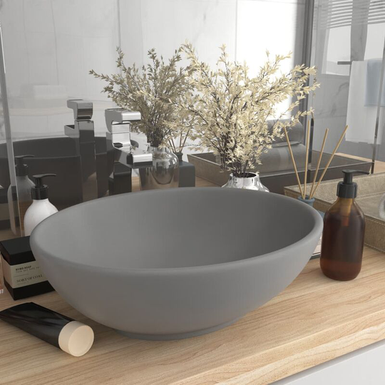 Luxury Basin Oval-shaped Matt Light Grey 40x33 cm Ceramic - Grey