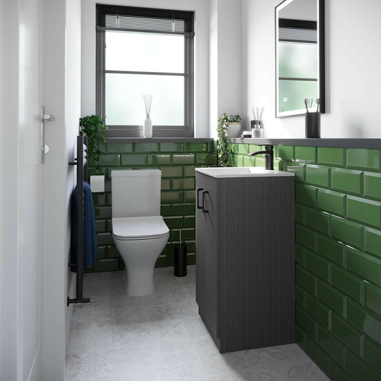 Lea avola grey floorstanding vanity unit with black handle 420mm and Derwent square close coupled toilet suite - Grey - Orchard