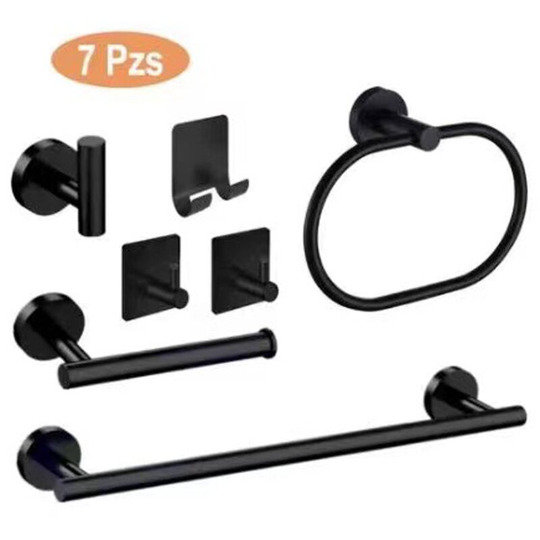 Set of 7 Black Bathroom Sets Wall Mounted, Robe Hook, Wall Mounted Toilet Paper Holder, Towel Ring, 16'' Towel Rack, Bathroom Accessories, Towel