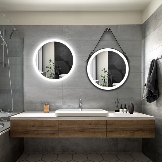 Bathroom led Mirror Modern Wall Mounted Round Bathroom Mirror 600x600mm Acrylic Frame + 600x600mm Black Frame Both with Demister Pad - Elegant