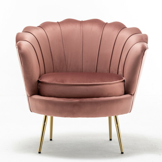 Velvet Accent Chair Leisure Armchair Shell Chair with Gold Metal Legs in Pink - pink