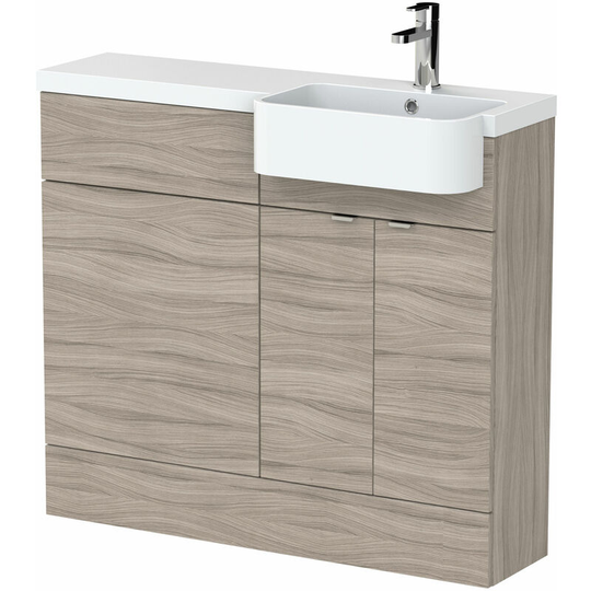 Fusion rh Combination Unit with Round Semi Recessed Basin 1000mm Wide - Driftwood - Hudson Reed