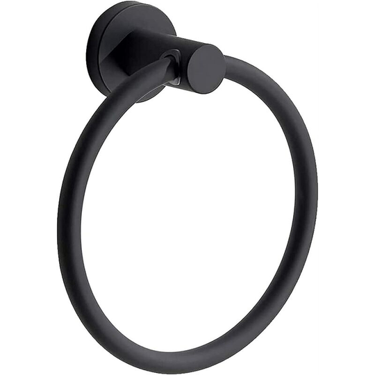 Matte Black Round Towel Ring Wall Mounted Stainless Steel Round Towel Rack for Bathroom/Kitchen