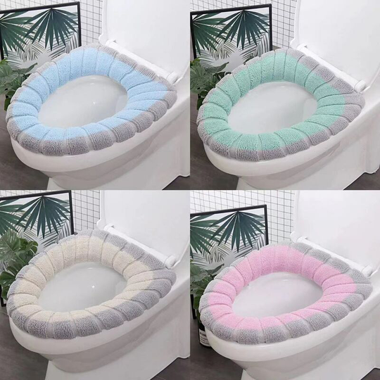 4 Pack Thicker Toilet Seat Covers for Bathroom - Stretchable Fiber Warmer - Easy Installation - Padded Lid Covers - Comfortable and Washable Toilet