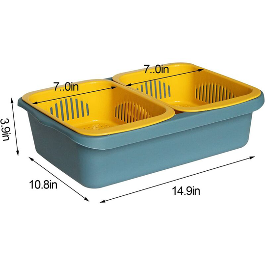 1 Piece Sink Kitchen Drain Basket Plastic Double-Layer Sorting Fruit and Vegetable Storage Basket Vegetable Washing Basket, Blue