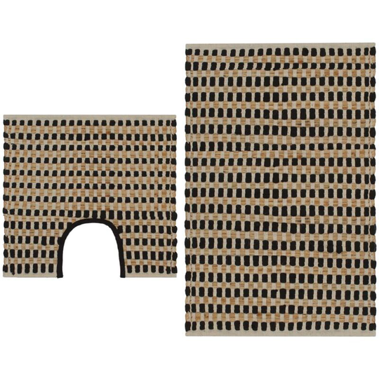 Hand-Woven Jute Bathroom Mat Set Fabric Natural and Black Vidaxl Black