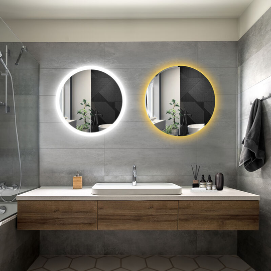 Bathroom led Mirror Modern Wall Mounted Round Bathroom Mirror 600x600mm Acrylic Frame + 600x600mm Frameless Both with Demister Pad - Elegant