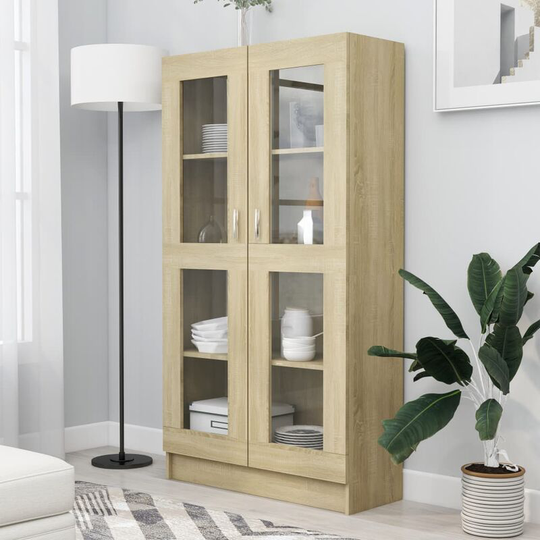 Vitrine Cabinet Sonoma Oak 82.5x30.5x150 cm Chipboard FF802762_UK - Topdeal