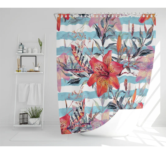 Lavendale Polyester Shower Curtain Set
