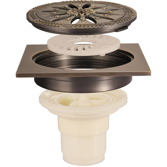 Brass Shower Drain, Square Floor Drain Smell Proof Bathroom Shower Grate Large Caliber 10 x 10 cm, Bathroom Accessories