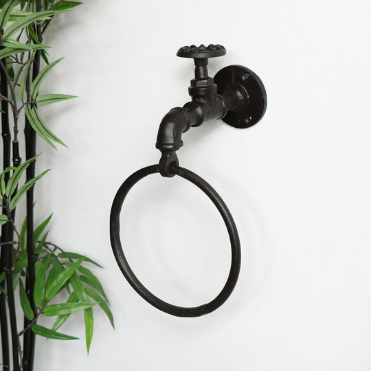 Rustic Industrial Tap Towel Holder - Brown
