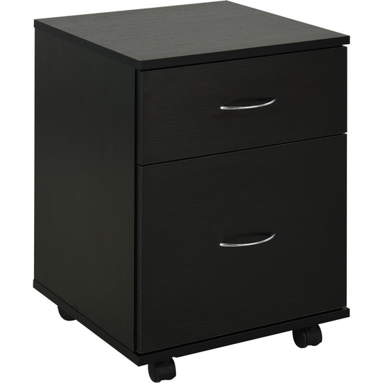 Pedestal Office Mobile File Cabinet 2 Drawer Wooden Storage Office Black - Black - Homcom